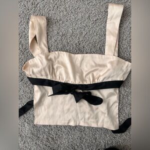 Edikted Cream and Black Ribbon Blouse